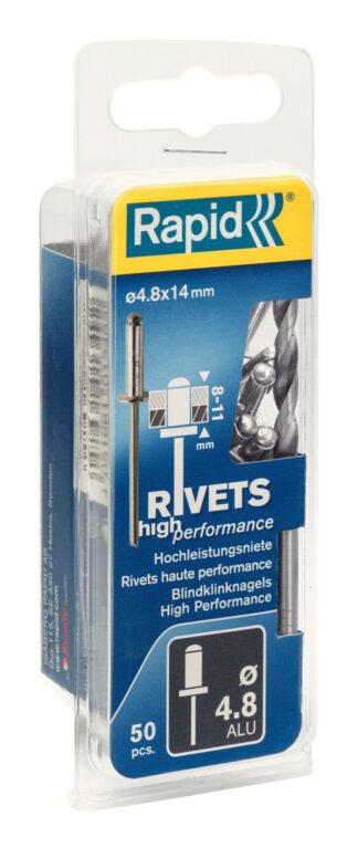 Set van 50 high performance blindklinknagels Ø4,8 x 14 mm | Incl. boor
